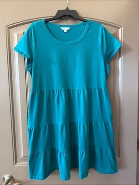 Teal Tiered Short Sleeve Tunic Dress